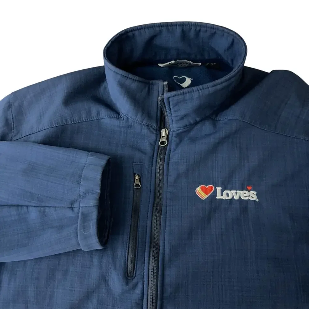 Eddie Bauer Crosshatch Soft Shell Jacket Men's XL Blue Love's Truck Stop Logo